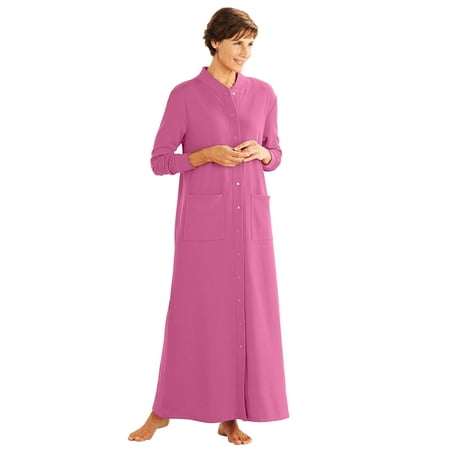 

AmeriMark Women s Fleece Snap Front Long Bath Robe w/ Patch Pockets & Neck Cuff Plumberry XL