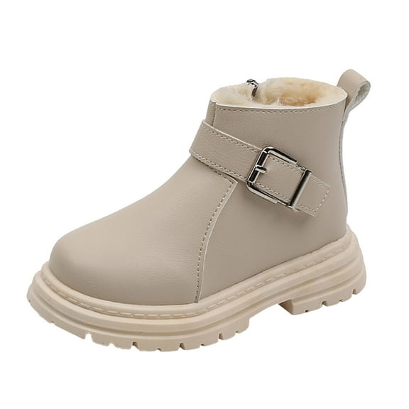 Otqutp Winter Shoes for Toddler Fashion Children's Fashion Boots Girls' English Style Single Boots Side Zipper Boys' Fashion Buckle Short Cotton Boots(Beige,18-24 Months)