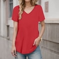 thumbnail image 3 of Long T Shirts for Women Short Sleeve Summer Tops V Neck Plain Loose Casual Blouse Tunic Tops Tee Shirt, 3 of 6
