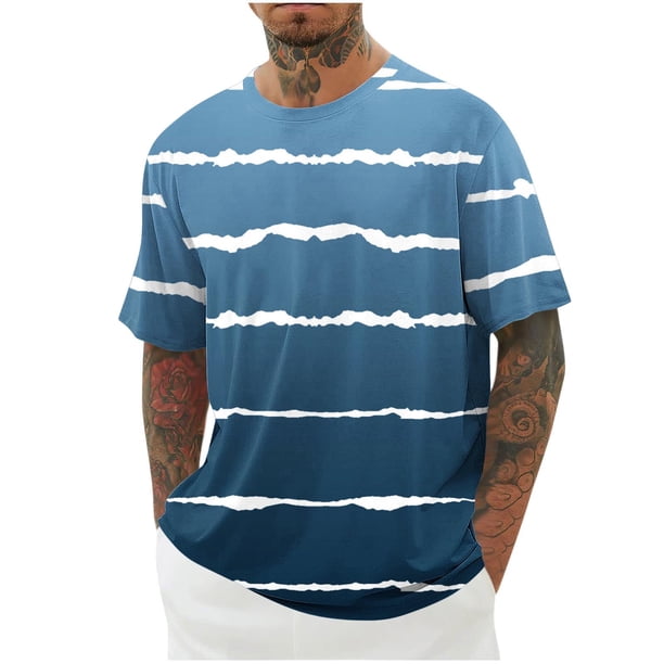 Camisetas de Manga Corta para Hombre, Blusa Casual de Cuello Redondo de Impresión de Gradiente, Camiseta Deportiva de Poliéster de Moda