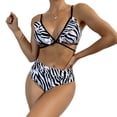 thumbnail image 1 of Bikini a rayas de dos piezas para mujer, traje de baño de dos piezas con cintura alta y rayas de cebra para playa, natación, fiesta, rayas XL, 1 of 8