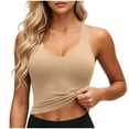 thumbnail image 6 of yoeyez Womens Workout Tank Tops with Built-in Shelf Bra Crew Neck Racerback Ribbed Cami Seamless Slim Fitted Yoga Tanks for Athletic, Gym, Running Beige,L, 6 of 7