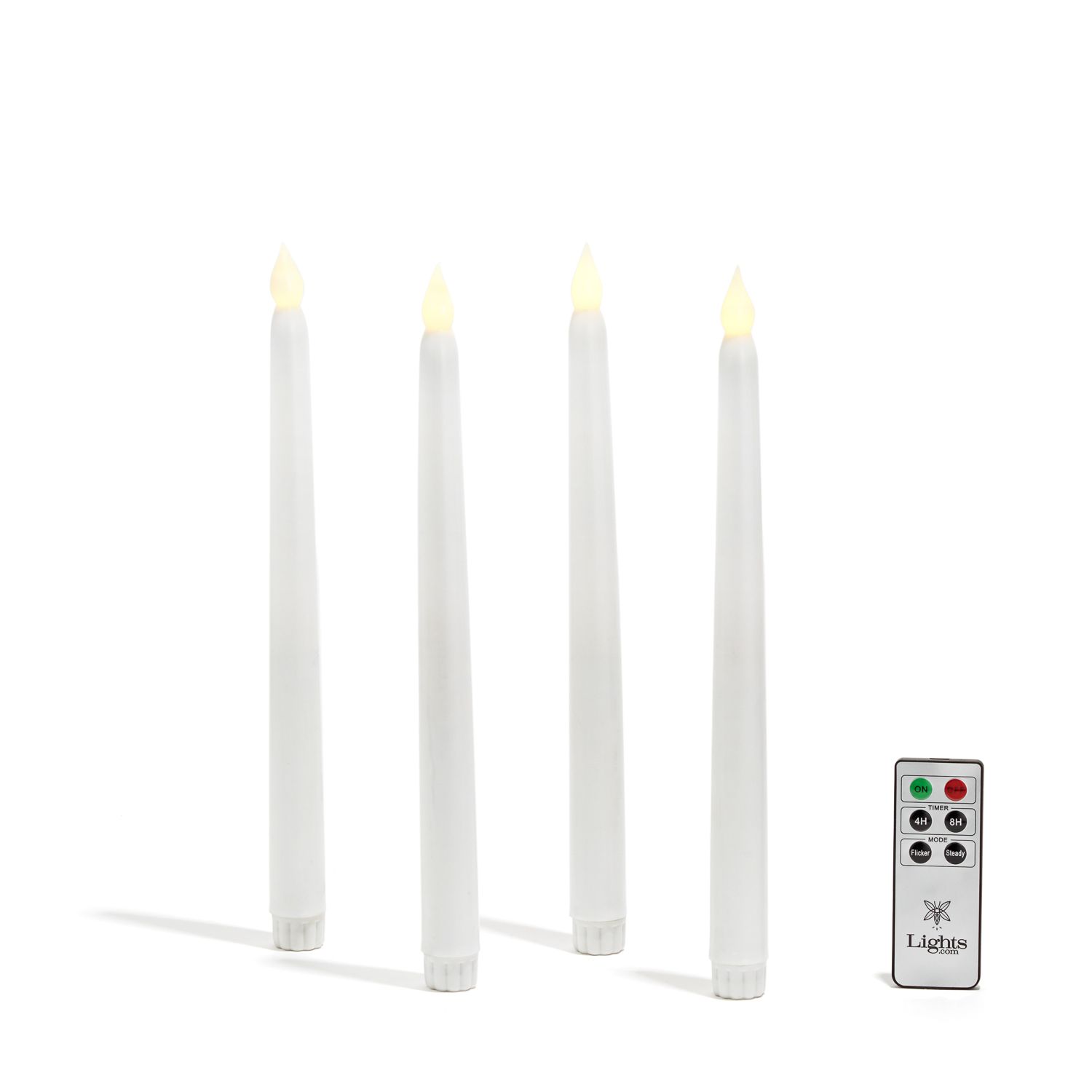 LampLust White 10" Wax Flameless Taper Candles, Set of 4 Classic