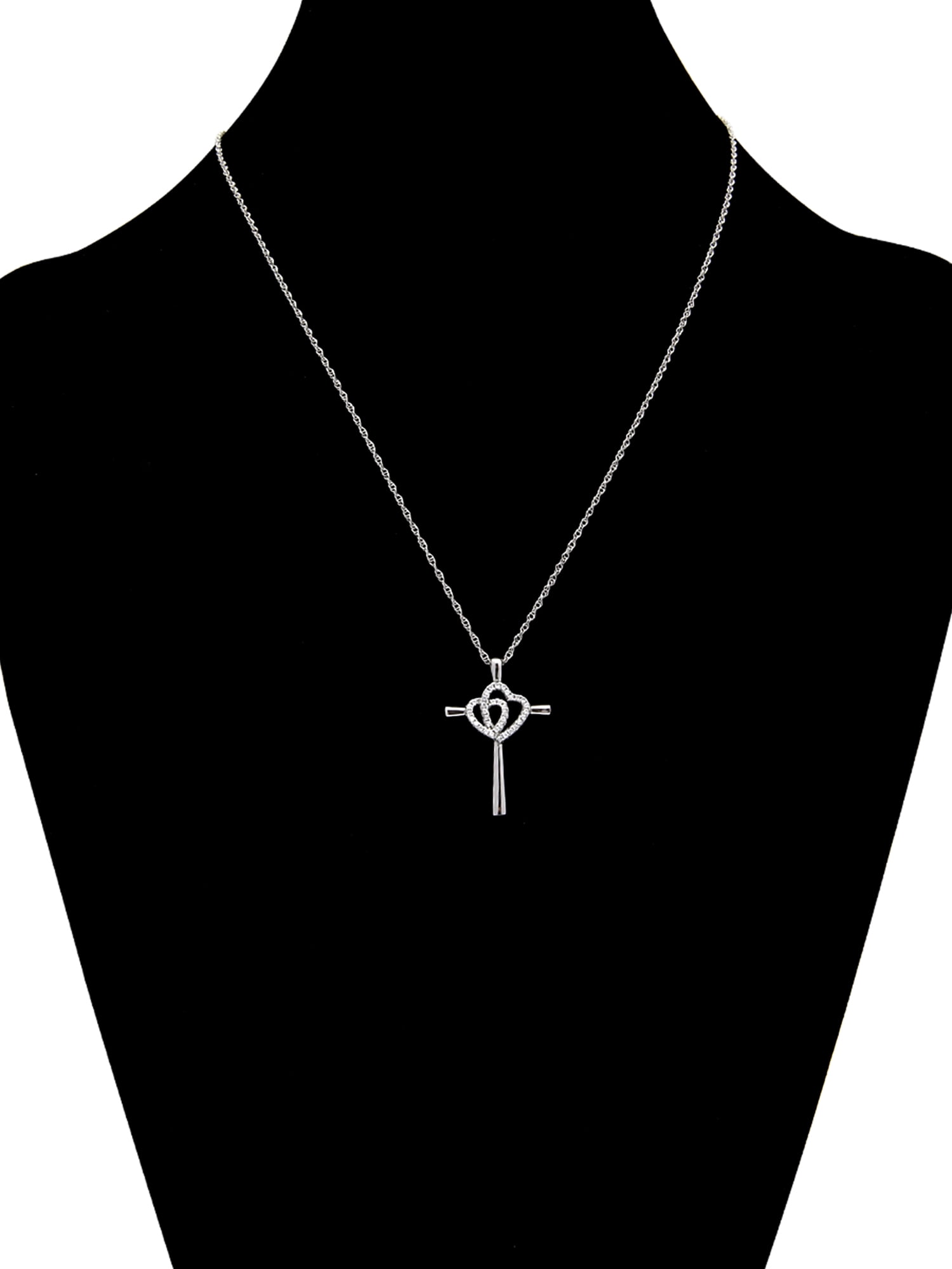 Brilliance Fine Jewelry Simulated Diamond Adult Ladies Cross Pendant with Heart in Sterling Silver