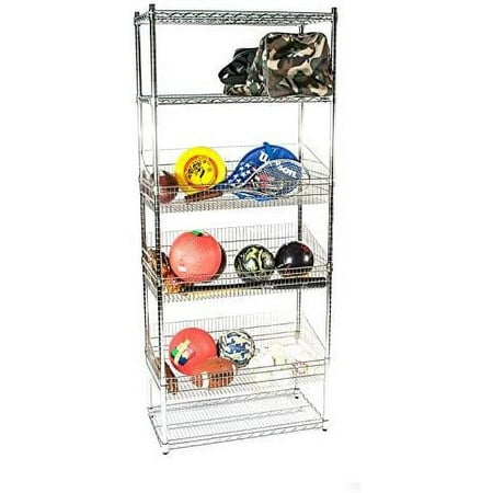 

24 Deep x 24 Wide x 63 High 6 Tier Stationary Chrome Wire and Basket Combo Unit