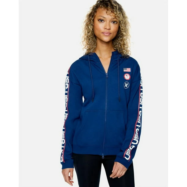 Hurley Women's Team USA Olympics Therma Full Zip Fleece Hoodie Sweatshirt (X-Large, Blue) -