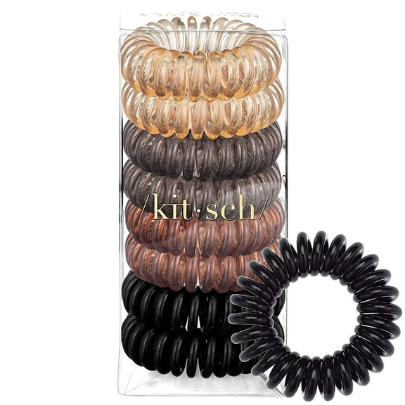 Kitsch Spiral Hair Ties, Phone Cord Coil Hair Ties, Coiled Hair Tie, Brown, Brunette, 8 ct (1 Pack)