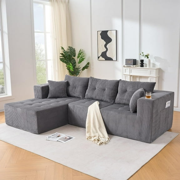 106" Cloud Modular Sectional Sofa with L-Shape Chaise, 4-Seat Deep Boneless Couch for Living Room