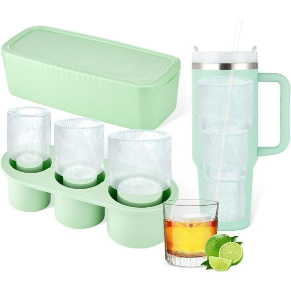 Ice Cube Tray for Stanley Cup - Silicone ice Mold with Lid and Bin for 40oz 30oz 20oz Tumbler Large ice Cube Moulds for Stanley Cup Accessories for Chilling Cocktails Whiskey Coffee