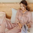 thumbnail image 2 of Women's Sexy Korean Style Striped Lapels Button Silk Satin Home Service Long Sleeve Solid Color Two-piece Pajamas Suit, 2 of 3