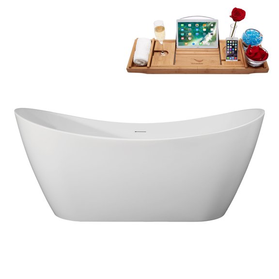 75" Streamline B-336-105-CH Soaking Freestanding Tub and Tray With Internal Drain in Polished Chrome