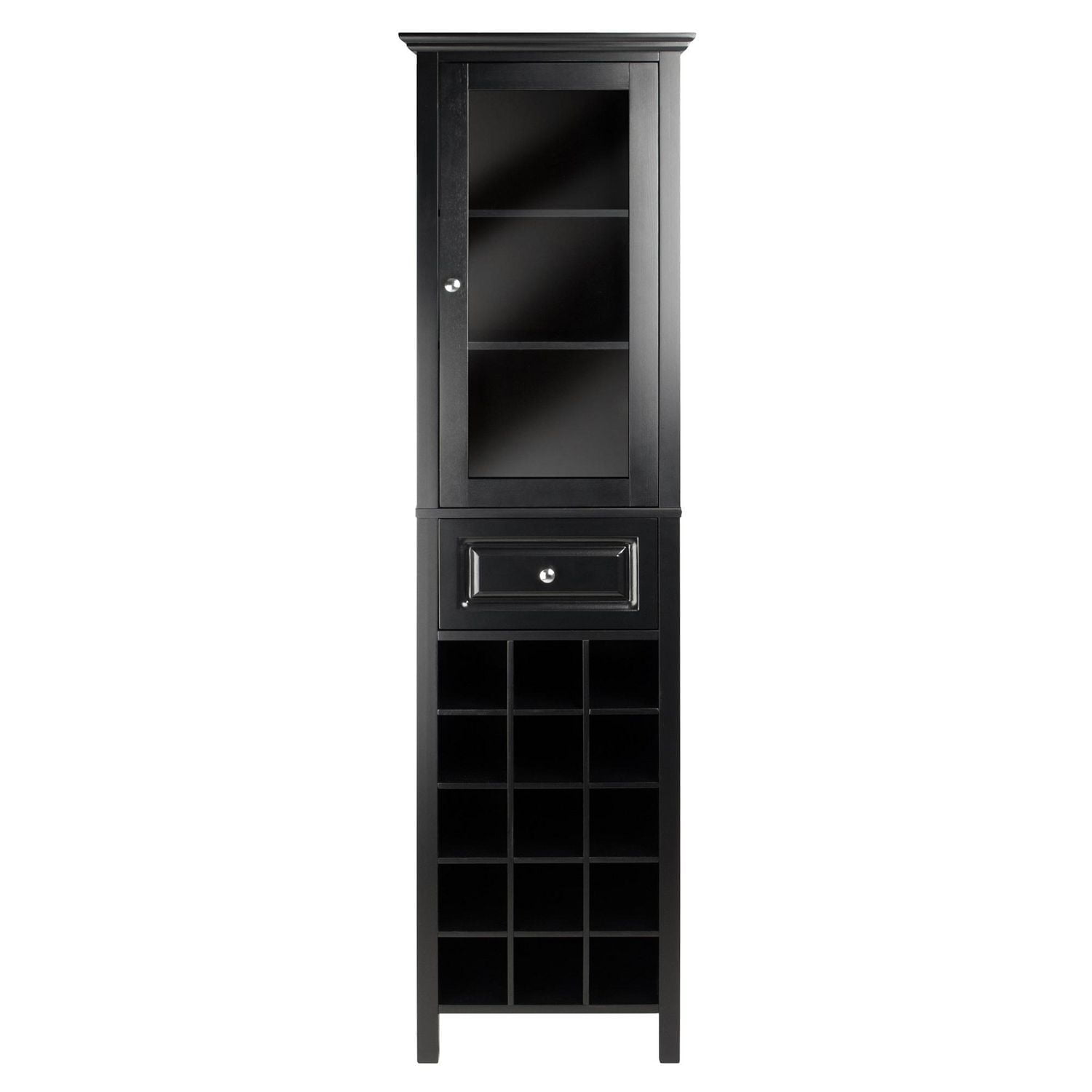 Winsome Burgundy Wine Cabinet 15-Bottle, Glass Door, Black Finish