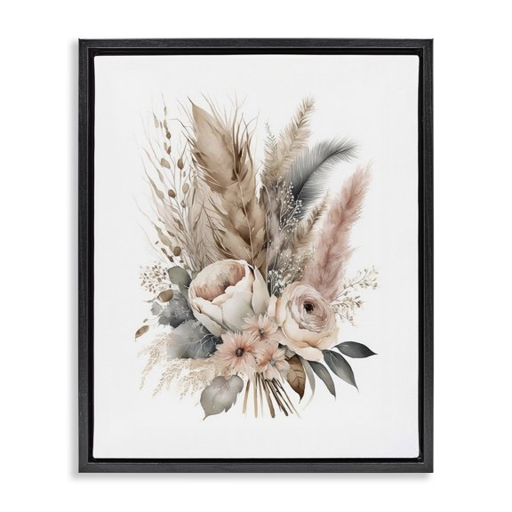 Stupell Industries Eclectic Boho Feather Bouquet Black Floating Frame Canvas Art, 17 x 21, by LSR Design Studio