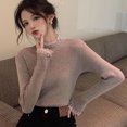 thumbnail image 1 of Suéteres de punto de retazos de malla de moda Rimocy para mujer, suéteres de manga larga con perlas para primavera y otoño, jersey ajustado para mujer, 1 of 6