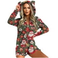 thumbnail image 3 of QATAINLAV Onesie Pajamas for Women Adult Sherpa Fleece Short Jumpsuit Cute Ear Furry Plush Hooded Romper Christmas Gifts, Red, XL, 3 of 8