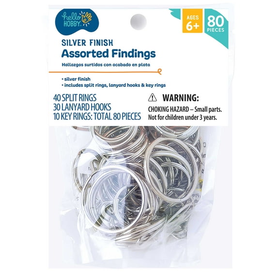 Hello Hobby Assorted Metal Silver Findings, 80 Pieces