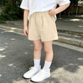 thumbnail image 4 of Babcutegg Girls’ Solid Color Elastic Waist Summer Shorts with Pockets, Casual & Comfortable Pants for Ages 2-15 Beige Size 8, 4 of 5