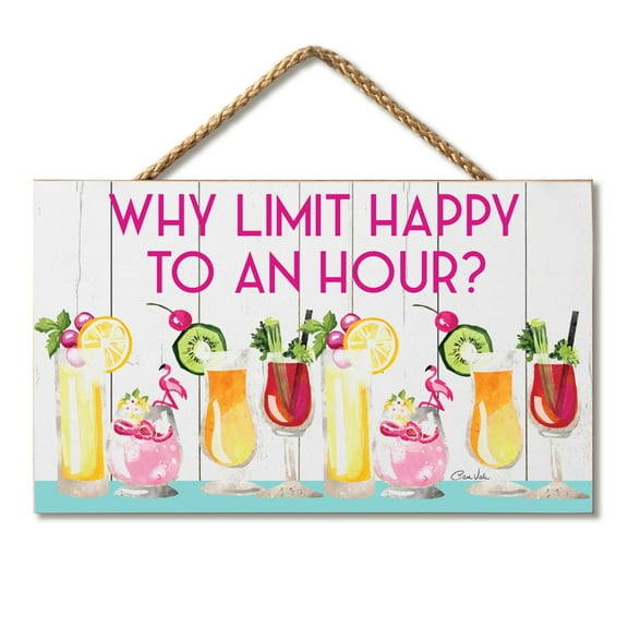 CounterArt "Why Limit Happy Hour" Hanging Wood Wall Sign