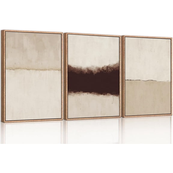 Large Abstract Framed Canvas Wall Art Set, Modern Neutral Wall Decor, Minimalist Textured Wall Painting, Beige Black Art Print for Living Room, Bedroom, Dining Room, Office, Bathroom -16"x24"x3