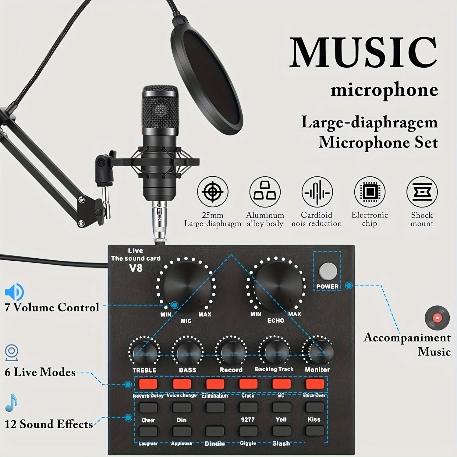 Podcast Equipment Set, Wired Microphone, BM800 Podcast Condenser Microphone And V8 Sound Card, Voice Changer-audio Interface - Suitable for Recording, Singing, Streaming Media And Games.