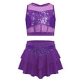 thumbnail image 2 of iiniim Girls 2 Piece Sequin Gym Ballet Lyrical Jazz Dance Outfit Sleeveless Crop Top with Layered Skirt Purple 14, 2 of 7