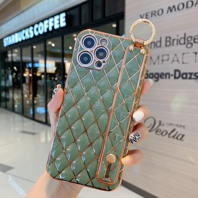 Funda de teléfono galvanizada con correa de muñeca para iPhone 12 11 13 14 Pro Max XR XS Max X 7 8 Plus SE 2020 Mini cubierta suave a prueba de golpes Tan Jianjun unisex
