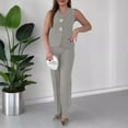 thumbnail image 7 of 2 Piece Sets For Women Dressy Fashion V-neck Sleeveless High Waisted Solid Color Wide Leg Pants Vacation Outfits — Gray∣L, 7 of 7