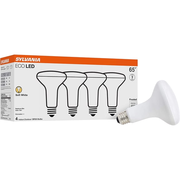 Sylvania ECO LED BR30 Light Bulb, 65W = 10W, Dimmable, Frosted Finish, 650 Lumens, 2700K, Soft White - 4 Pack (40870)