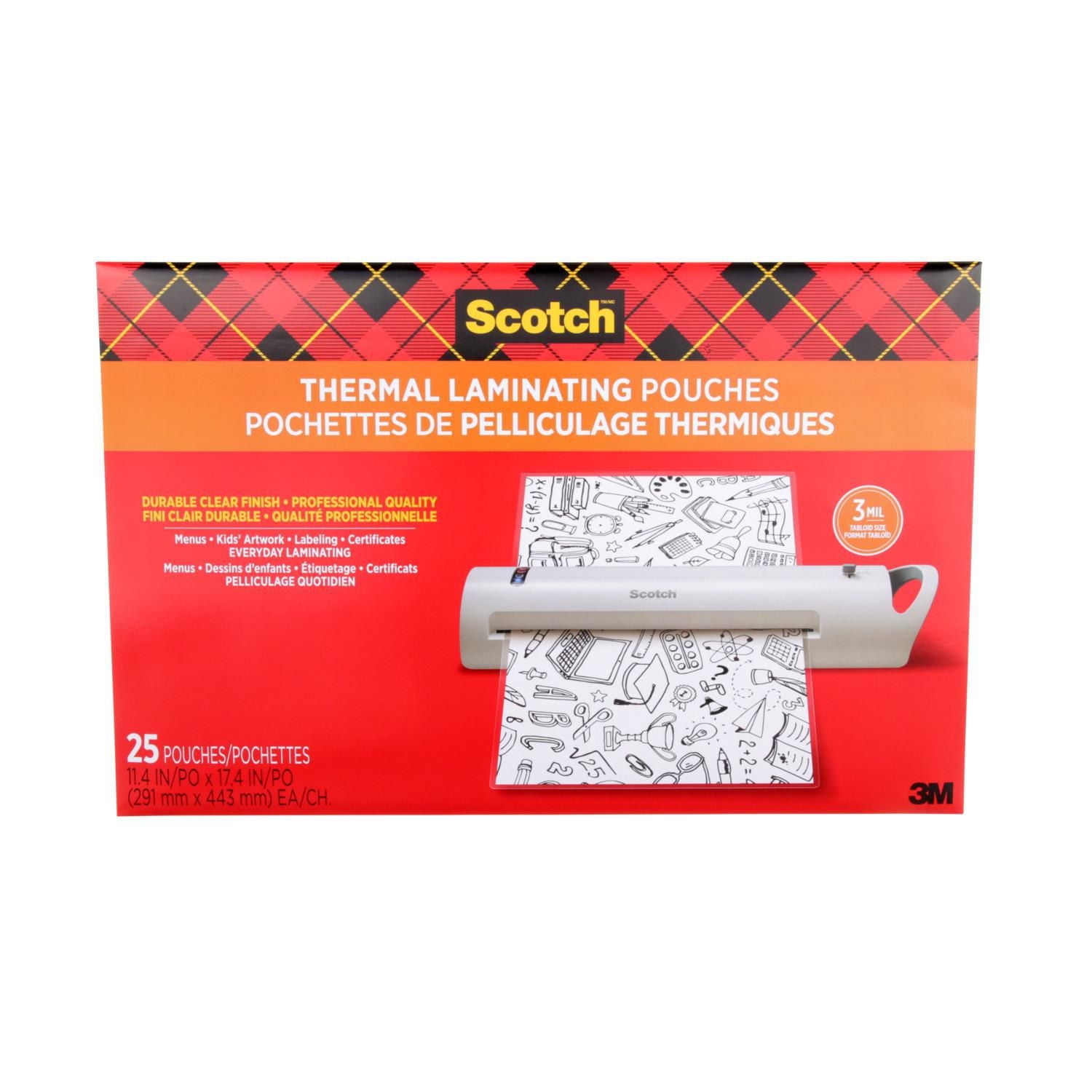 Pochettes de pelliculage thermique Scotch(MC) TP3856-25-EF, 291 mm x 444 mm (11,4 po x 17,4 po), 3 mil (0,076 mm) Pochettes Scotch TP3856-25-EF