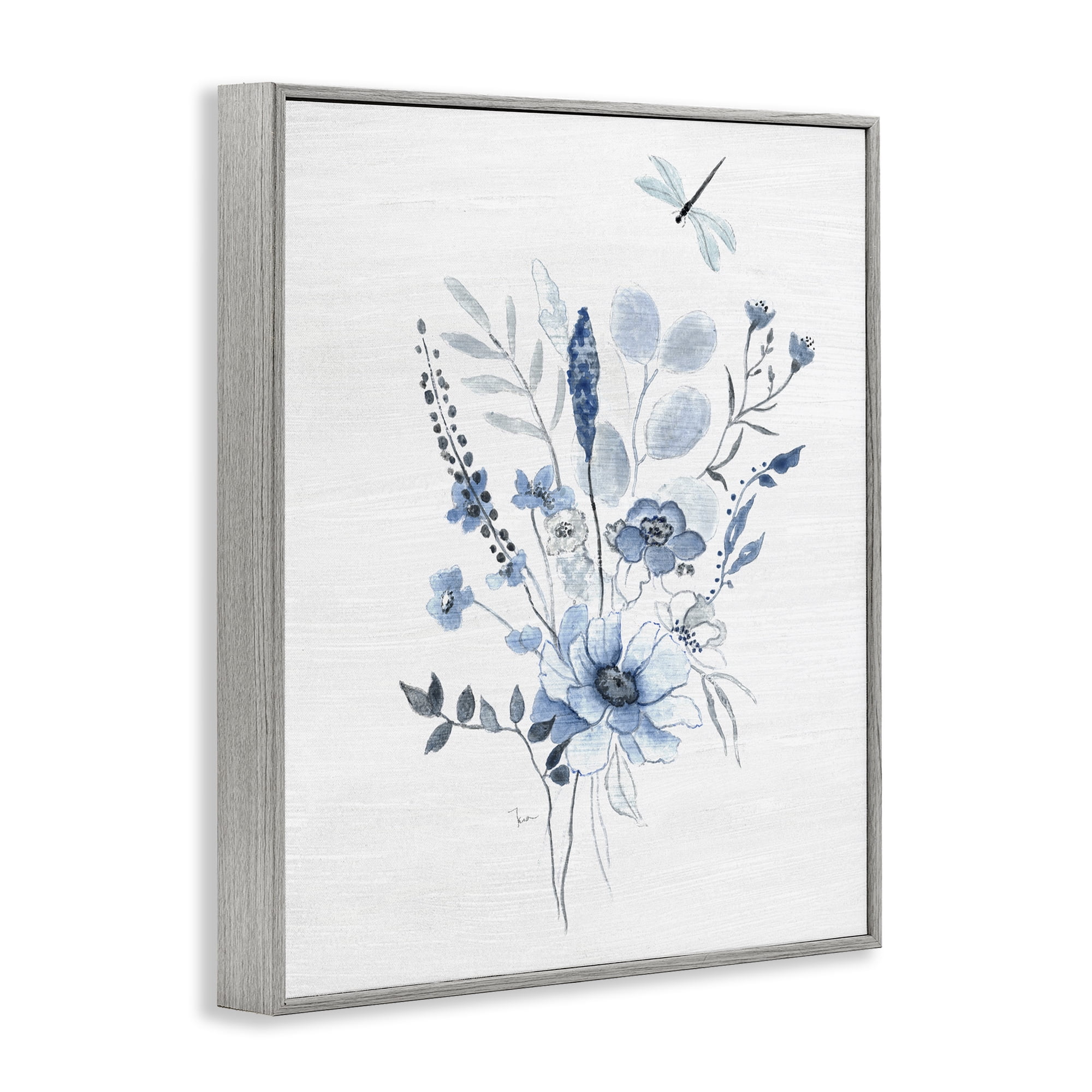 Stupell Industries Soft Blue Wildflowers Botanical & Floral Painting Gray Framed Art Print Wall Art, 11 x 14