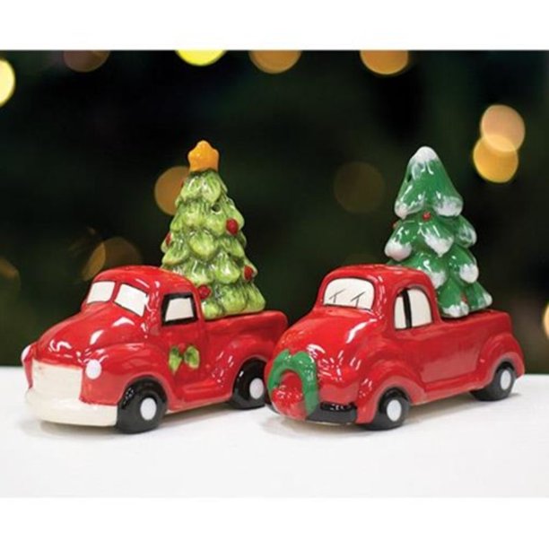 Red Truck & Christmas Tree Salt & Pepper Shakers 2 Asstd.