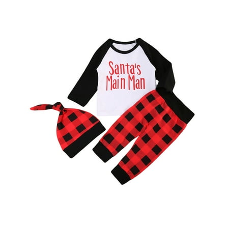 

Kuriozud 3PCS/Set Baby Boy My 1st Birthday Outfit T-shirt+Checked Pants Hat Set
