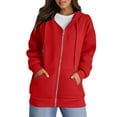 thumbnail image 3 of Inglocry Zip Up Hoodie Women Y2k Oversized Sweatshirt Casual Long Sleeve Jacket Lightweight Fall Winter Fashion Hoodies Clothes with Pockets Red 3XL, 3 of 5
