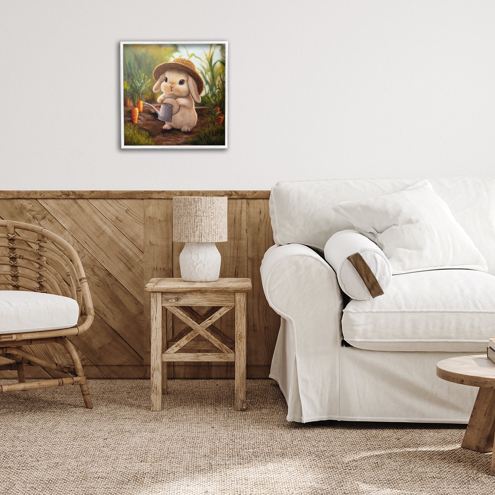 Stupell Industries Bunny with Carrot Garden White Framed Giclee Art, design by Lucia Heffernan