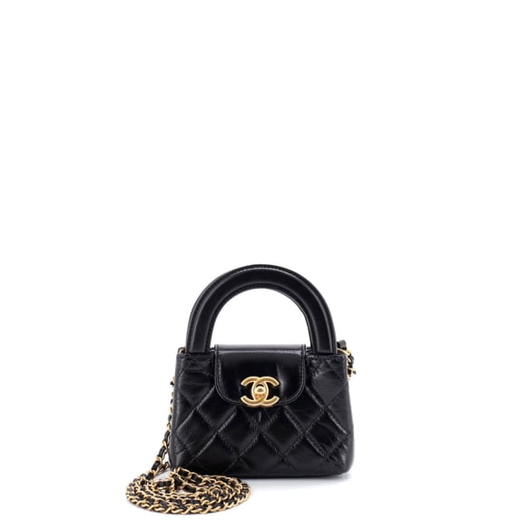 Pre-Owned Kelly Top Handle Shopping Bag Quilted Shiny Aged Calfskin Nano By Rebag