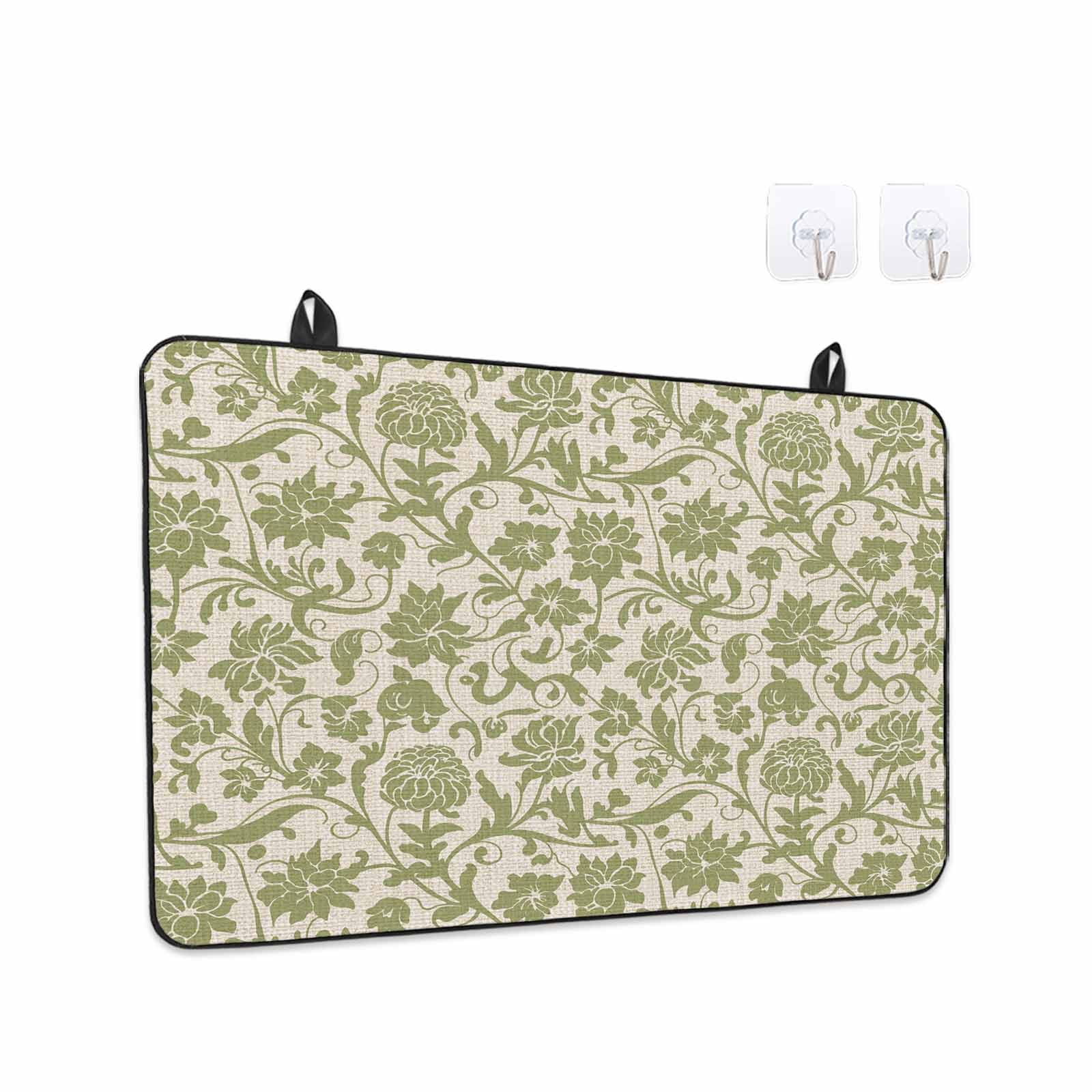 Green Floral Stove Top Cover for Electric Stove, Heat-proof & Non Slip Glass Top Stove Cover Protector, Vintage Rustic Botanical Spring Kitchen Flat Cooktop Rubber Mat 24x21 Inches