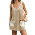 thumbnail image 2 of Summer V-neck Women Plain Knit Dress Sleeveless Spaghetti Strap Casual Loose Athletic Dress with Shorts Pocket, 2 of 6