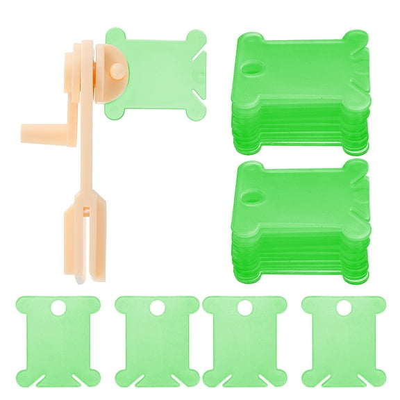 Uxcell 100pcs Embroidery Floss Bobbins with Bobbin Winder, Plastic Cross Stitch Thread Organizer Holder Cards Sewing Thread Sorting Tool Storage, Light Green