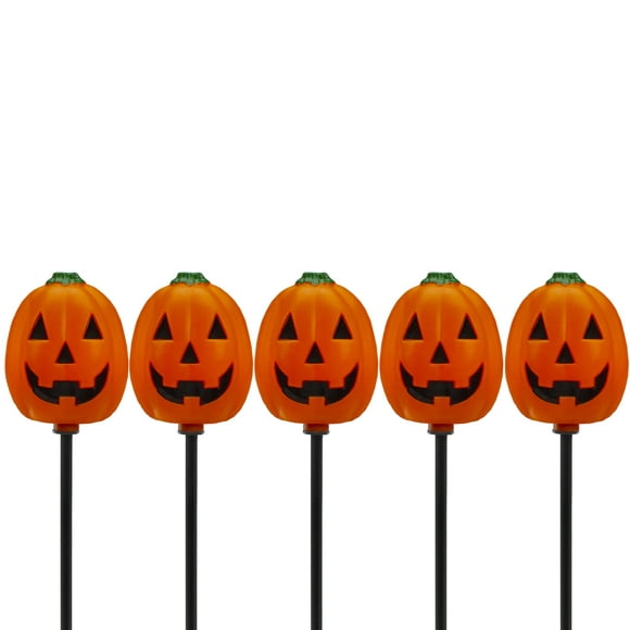 Northlight Set of 5 Jack-O-Lantern Shaped Halloween Pathway Markers - 3.75ft Black Wire