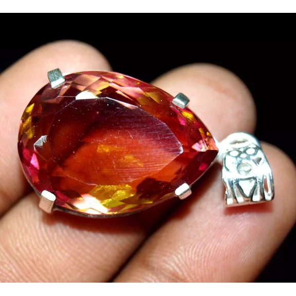 70 Ct Color Change Alexandrite Pear Pendant 925 Sterling Silver Loose Gemstone