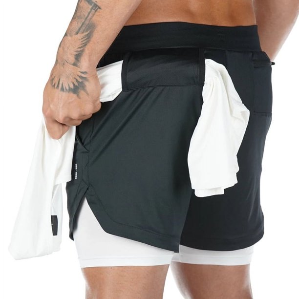 Pantalones cortos deportivos para correr, de ocio, para hombre, con múltiples bolsillos, holgados, de doble capa, para fitness, para exteriores
