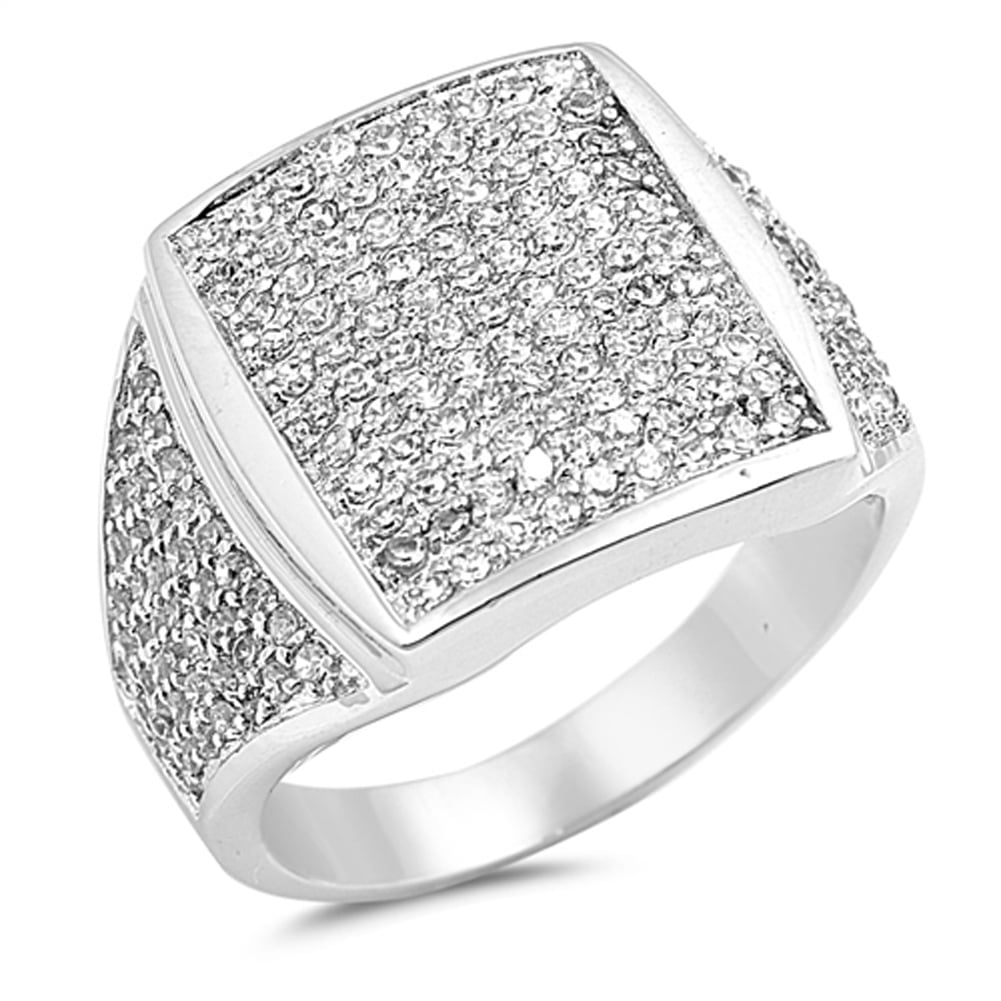 Sac Silver - Men's White CZ Wide Large Micro Pave Ring .925 Sterling ...