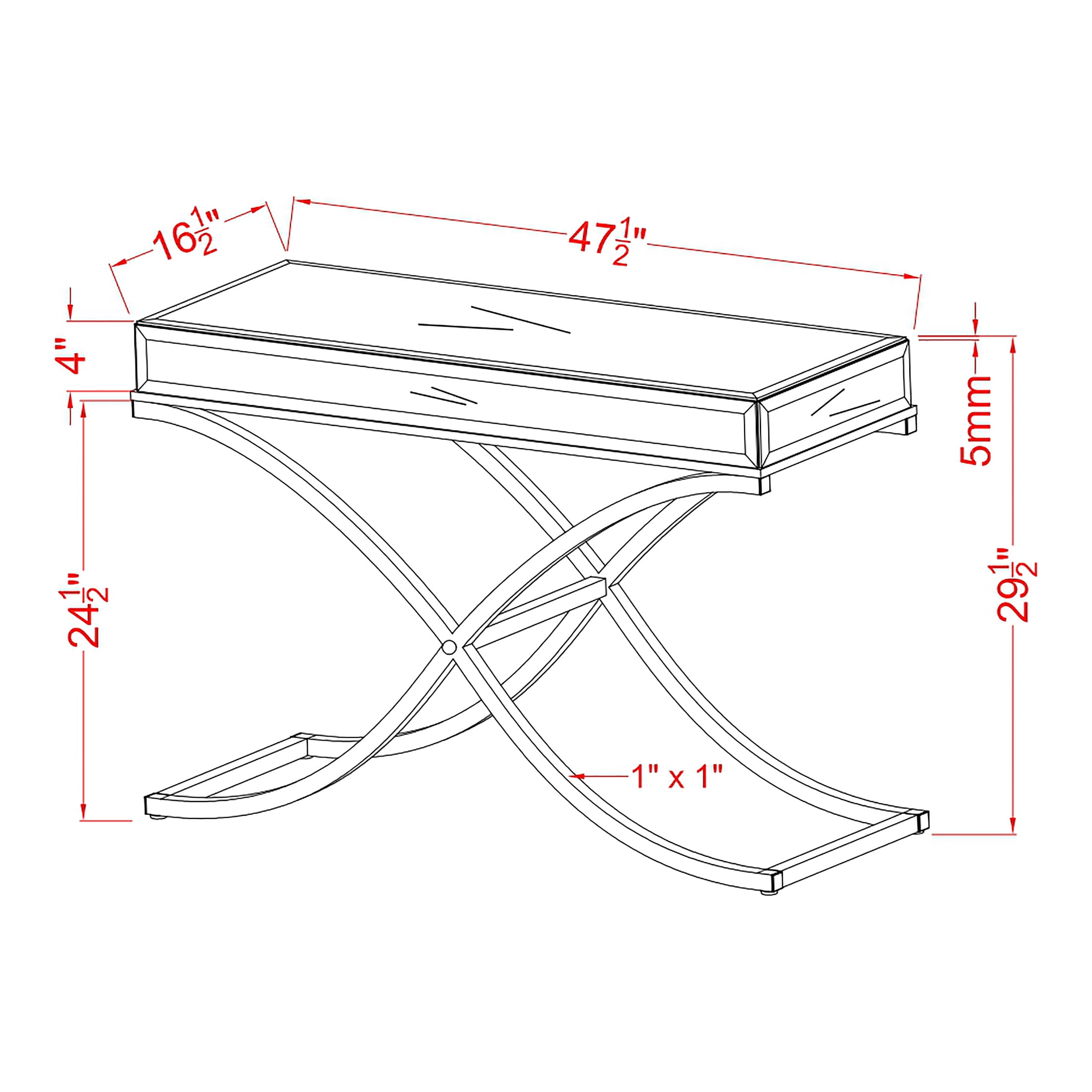 Furniture of America Monna Metal X-Cross Leg Console Table, Chrome