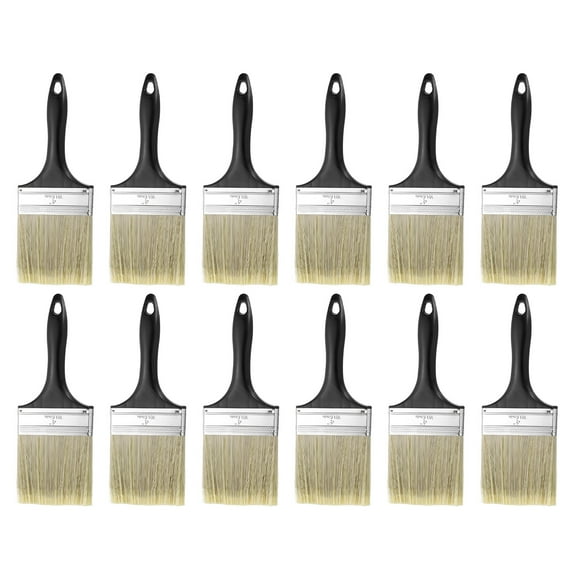 Uxcell 12pcs Flat Paint Brush 4" Plastic Grip Synthetic Bristle Paintbrushes for Wall Cabinet Decks Fences Painting