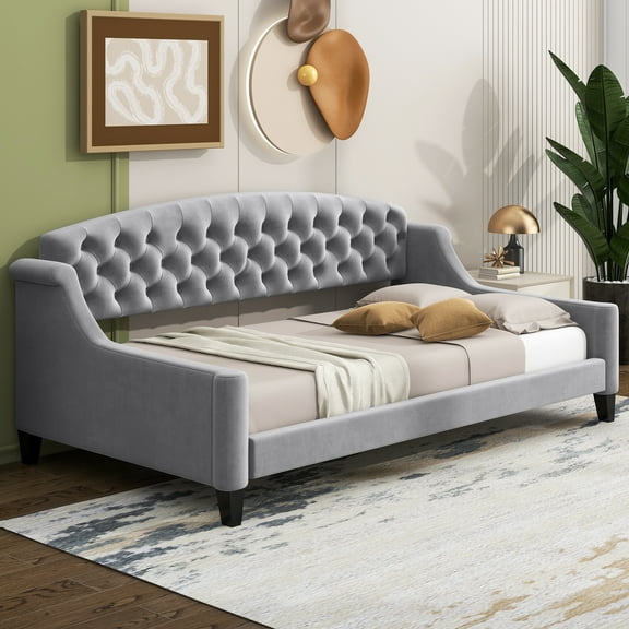 Euroco Twin Size Tufted Button Daybed for Living Room, Gray