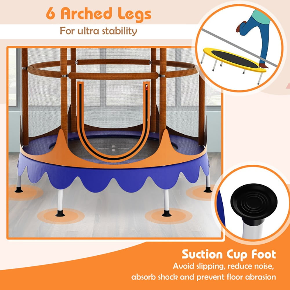 Spaco 64" Kids Trampoline with Detachable Canopy and Safety Enclosure Net-Orange, Bounce Trampoline for Outdoor as Garden, Park