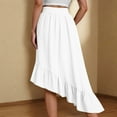 thumbnail image 3 of Womens White Skirts High Waisted Ruffle Hem Asymmetrical Flowy Elastic Midi Skirt White L, 3 of 8