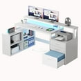 thumbnail image 6 of Dextrus 65" L Shaped Desk with Power Outlets and Monitor Stand , Computer Desk with LED Light &File Cabinet, Corner Desk with 3 Drawers & 4 Open Storage Shelves, White Modern Home Office Desk, 6 of 11
