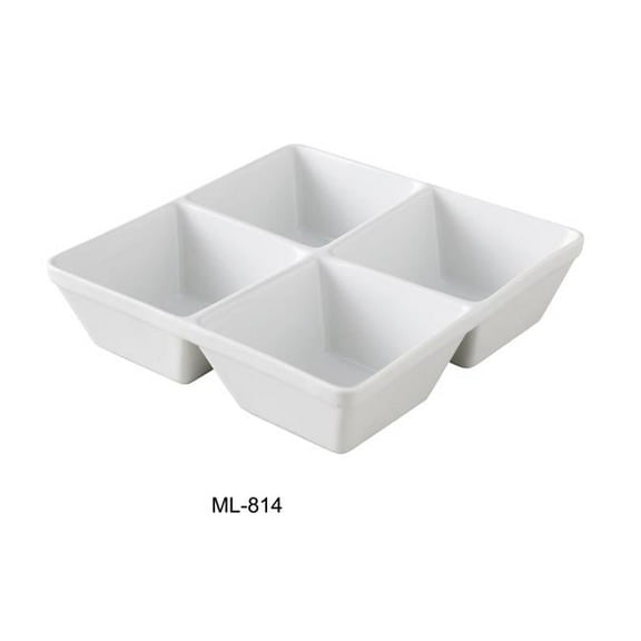 Yanco ML-814 6 oz Well Four Porcelain Divided Square Bowl, Super White - 7 x 7 in. - Pack of 24