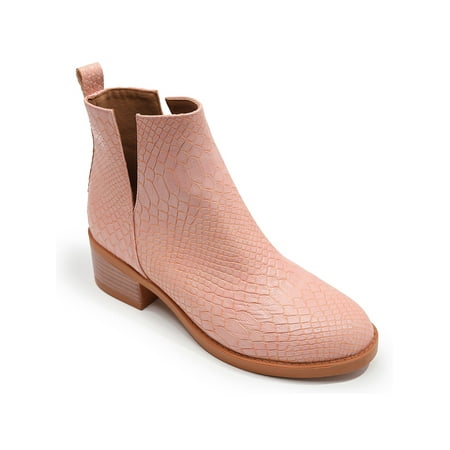 

Avamo Women Ankle Booties Pull On Chelsea Bootie Casual Winter Boots Ladies Stacked Heel Boot Womens Anti-Slip Comfort Shoes Pink 5